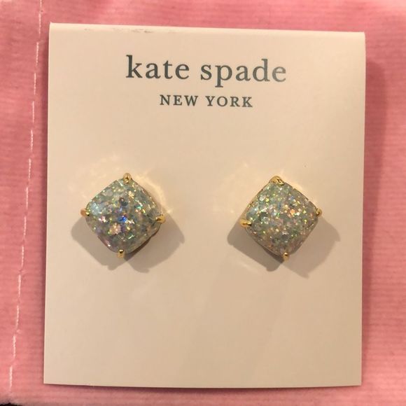 KATE SPADE Opal Glitter Cushion Cut Gold Tone Earrings - Picture 2 of 5
